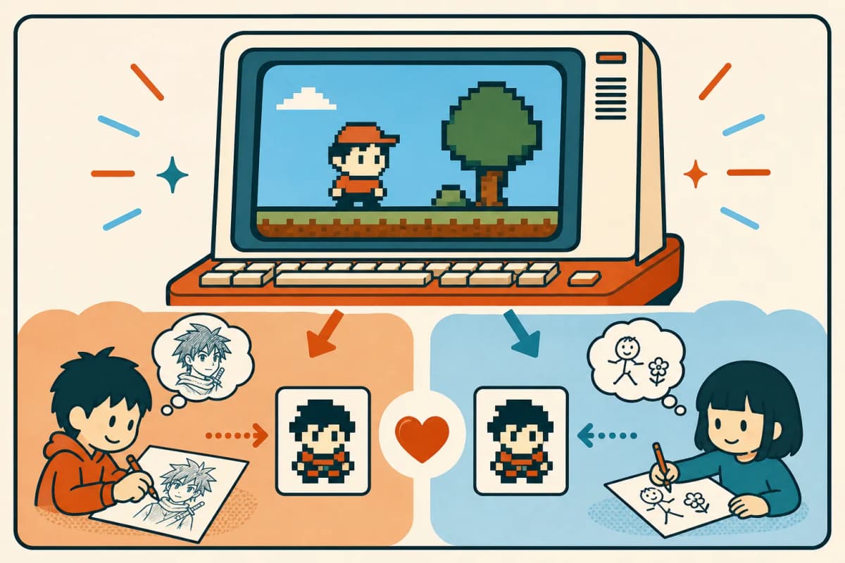 8ビットの見た目は、飾りではないを表すイラスト