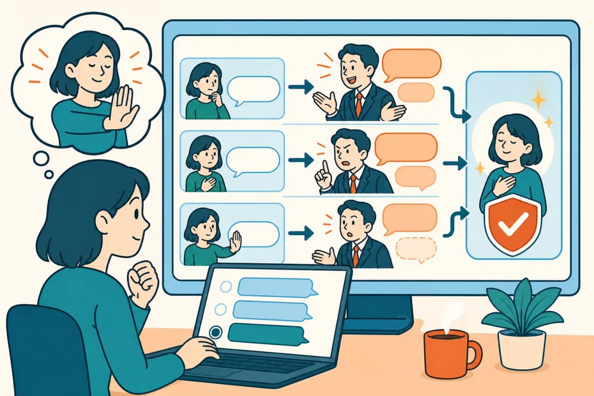 断り方を何度でも試せるシミュレータの会話画面
