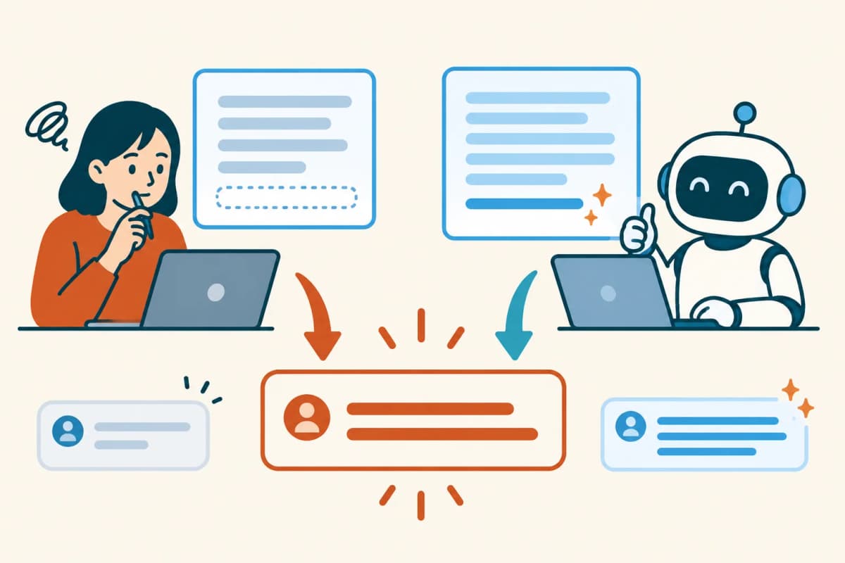 人間は2.6%、AIは95%を表すイラスト