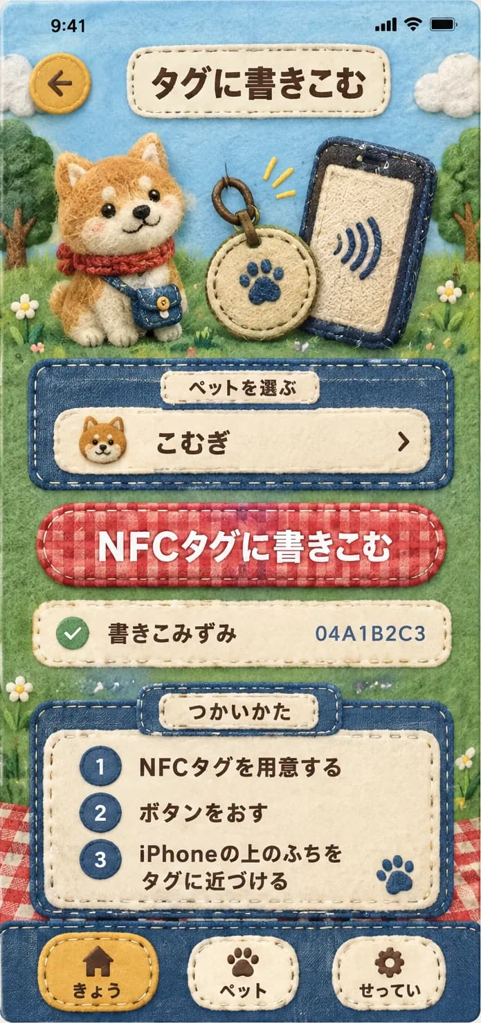 フェルト人形のピクニック:タグに書きこむ