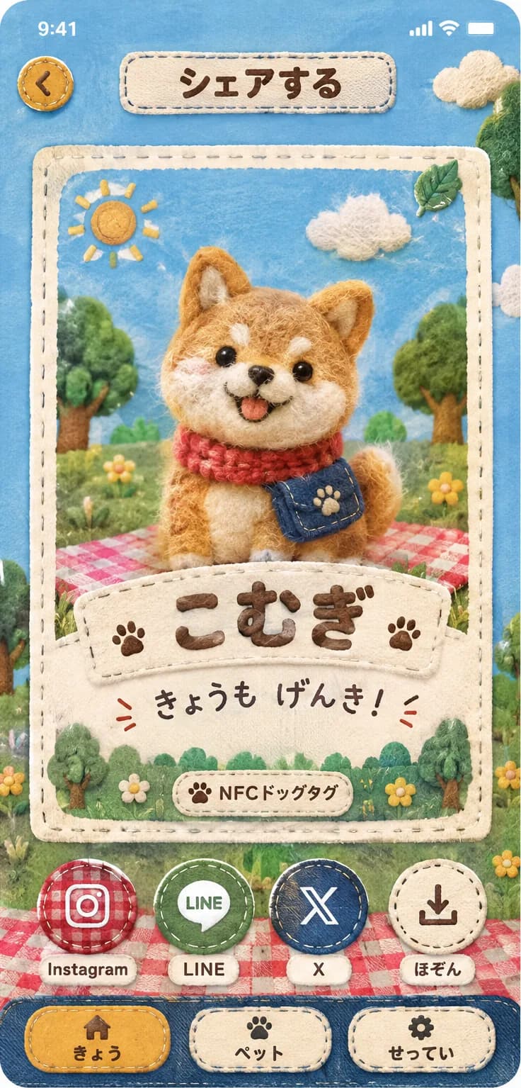フェルト人形のピクニック:シェアする