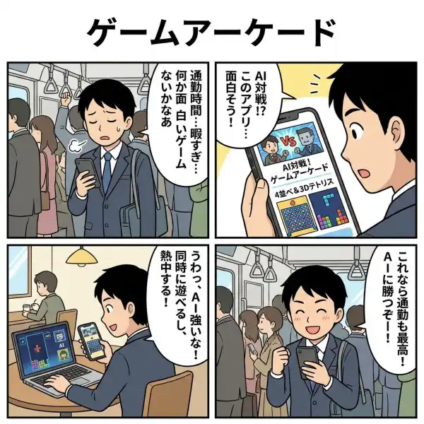 ゲームアーケード(4並べ & 3Dテトリス)の4コマ漫画