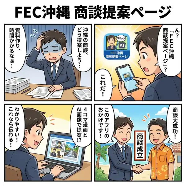 FEC沖縄 商談提案ページの4コマ漫画