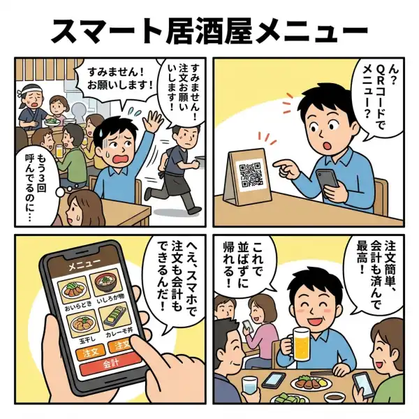 居酒屋メニューアプリの4コマ漫画