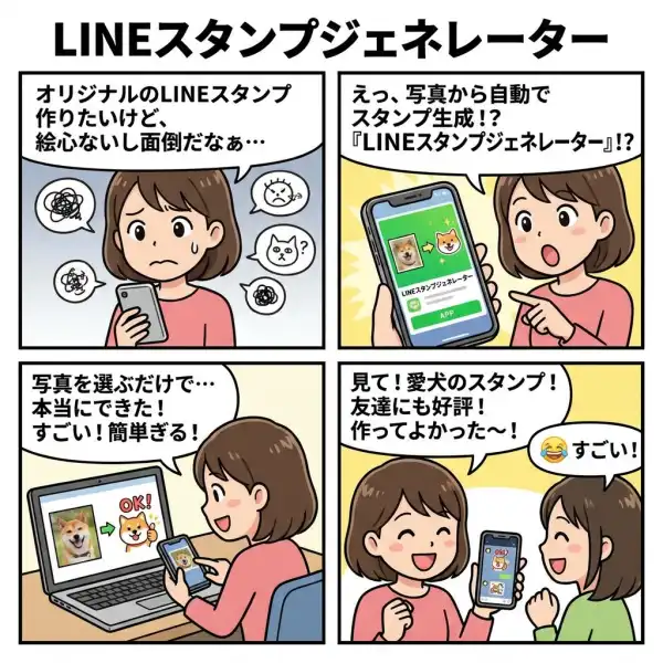 LINEスタンプジェネレーター v2の4コマ漫画
