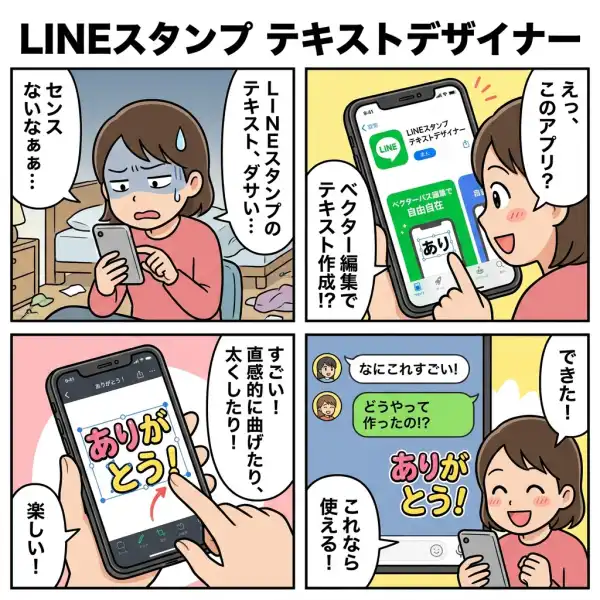 LINEスタンプ テキストデザイナーの4コマ漫画