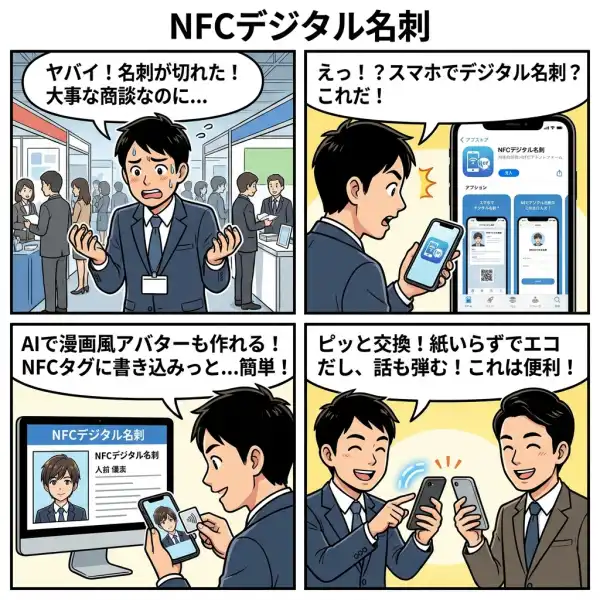 NFCデジタル名刺 / Nano-Card Proの4コマ漫画