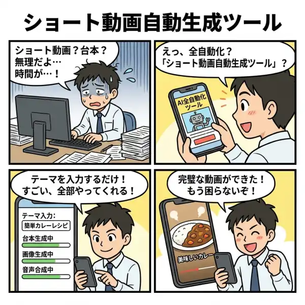 ショート動画自動生成ツールの4コマ漫画