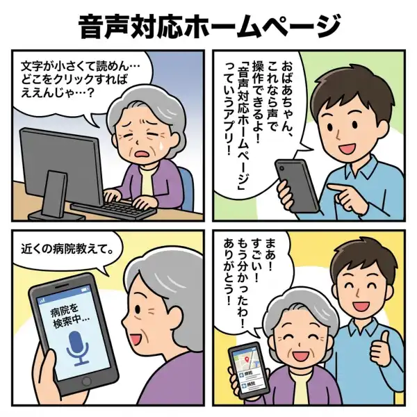 音声対応ホームページ(VOICE対応LP)の4コマ漫画