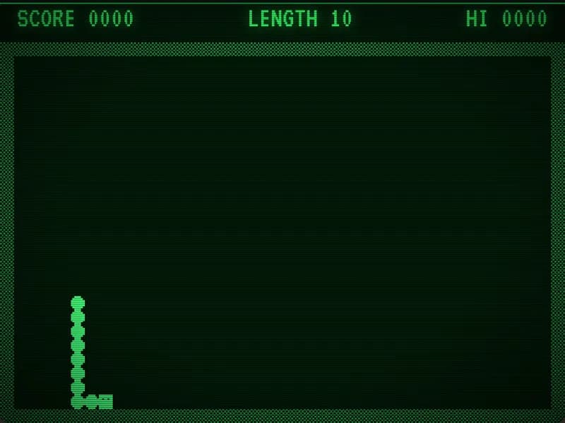 伸びるヘビのゲーム(文字のマスで動く)の再現デモの画面