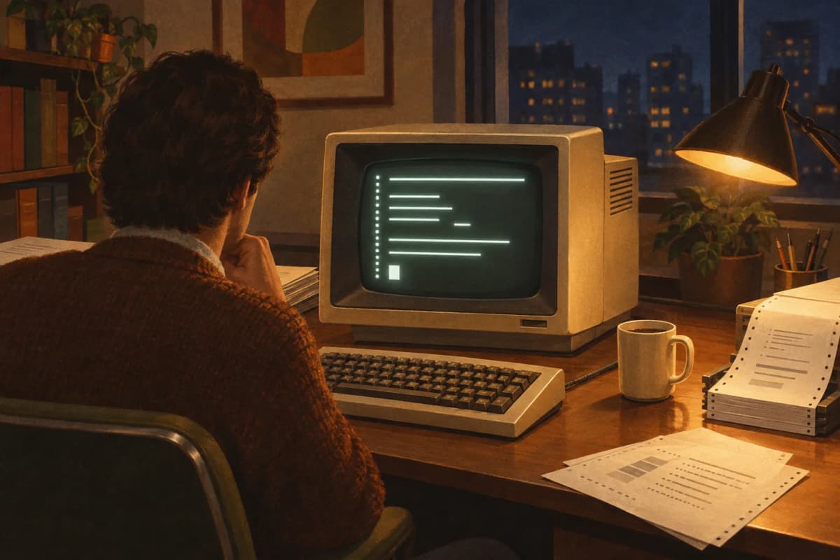VT100風のログイン画面のイメージイラスト(当時の雰囲気を描いたオリジナル画)
