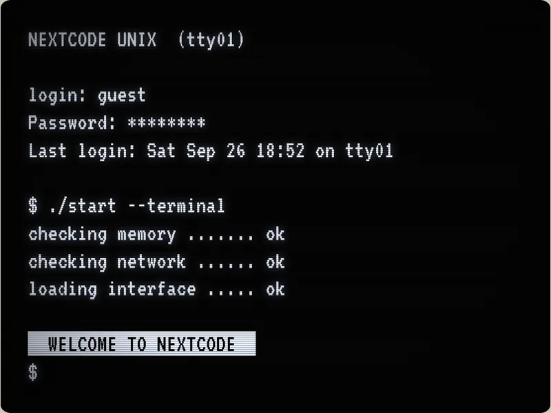 VT100風のログイン画面の再現デモの画面