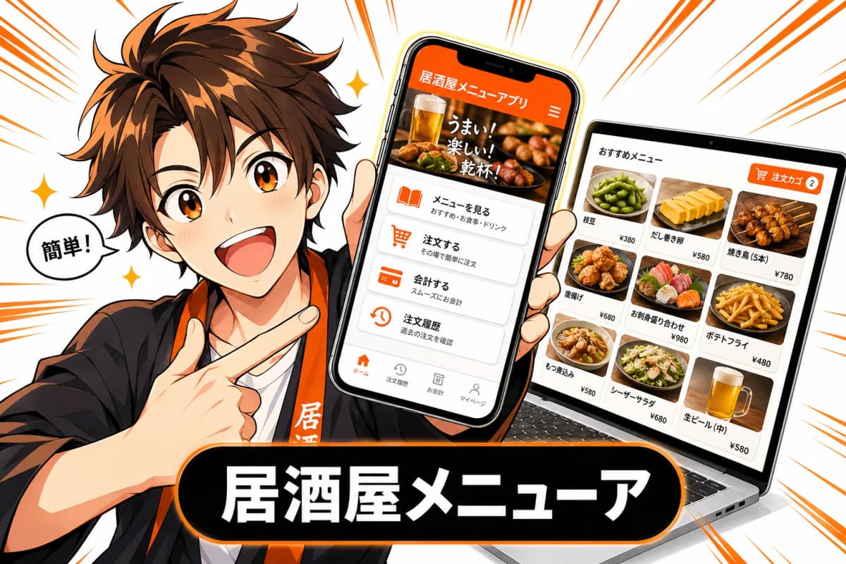 居酒屋メニューアプリの画面