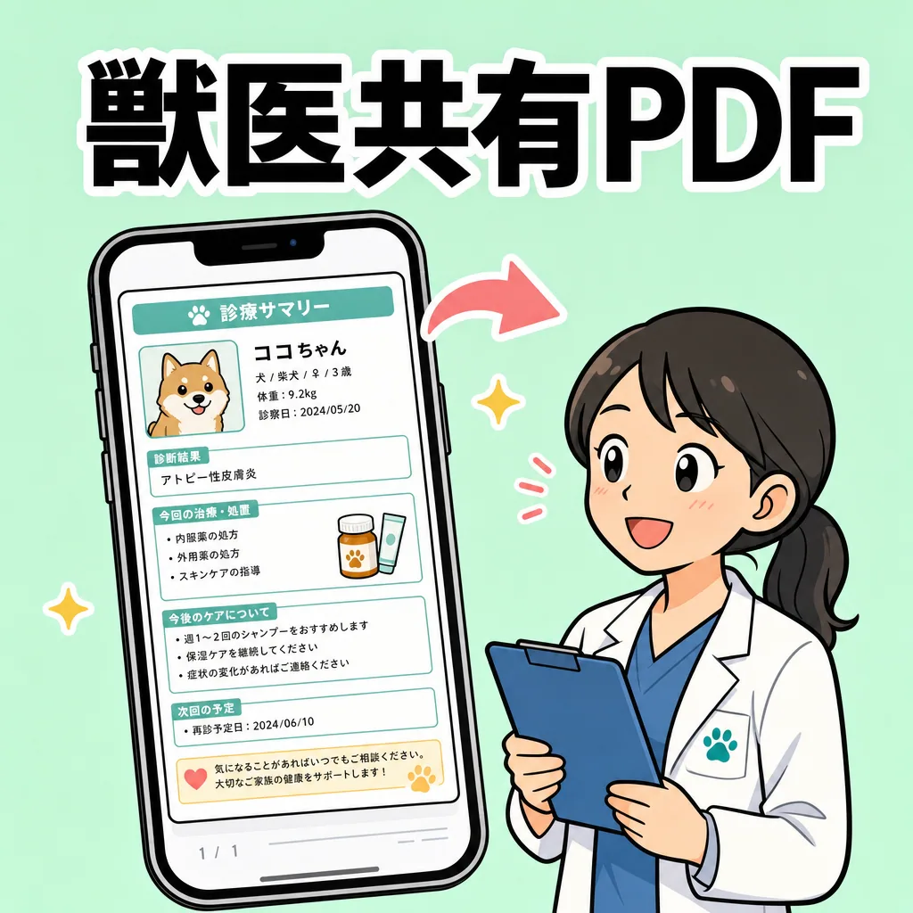 獣医訪問前の整理に特化、PDF出力で診察効率化