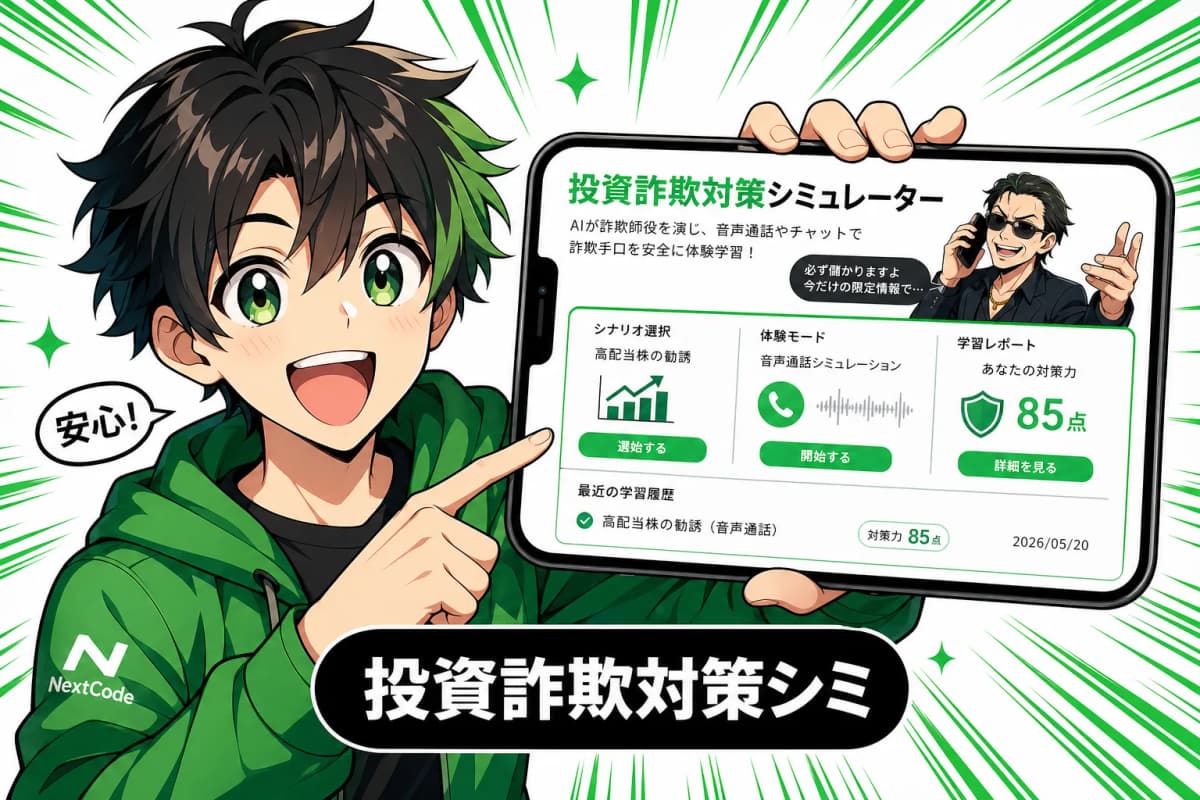 投資詐欺対策シミュレーターの画面