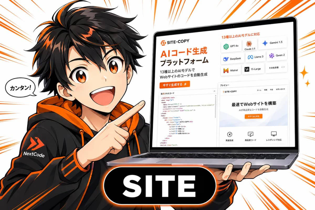 SITE-COPY - AIコード生成プラットフォームの画面