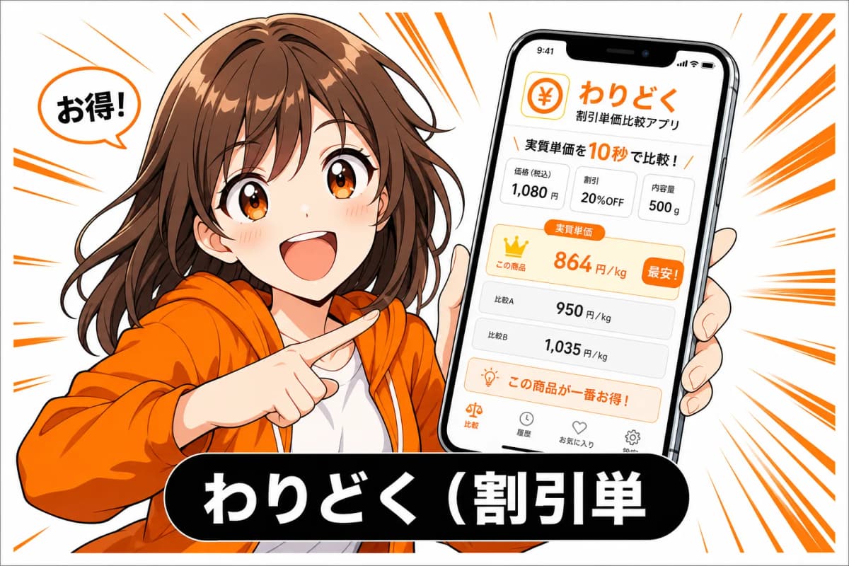 わりどく(割引単価比較アプリ)のサムネイル
