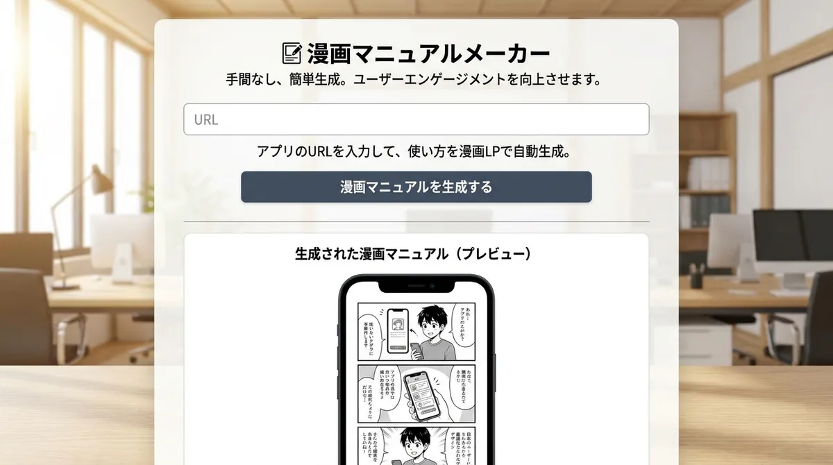 URLを入力するだけでアプリの使い方を漫画LP形式で自動生成