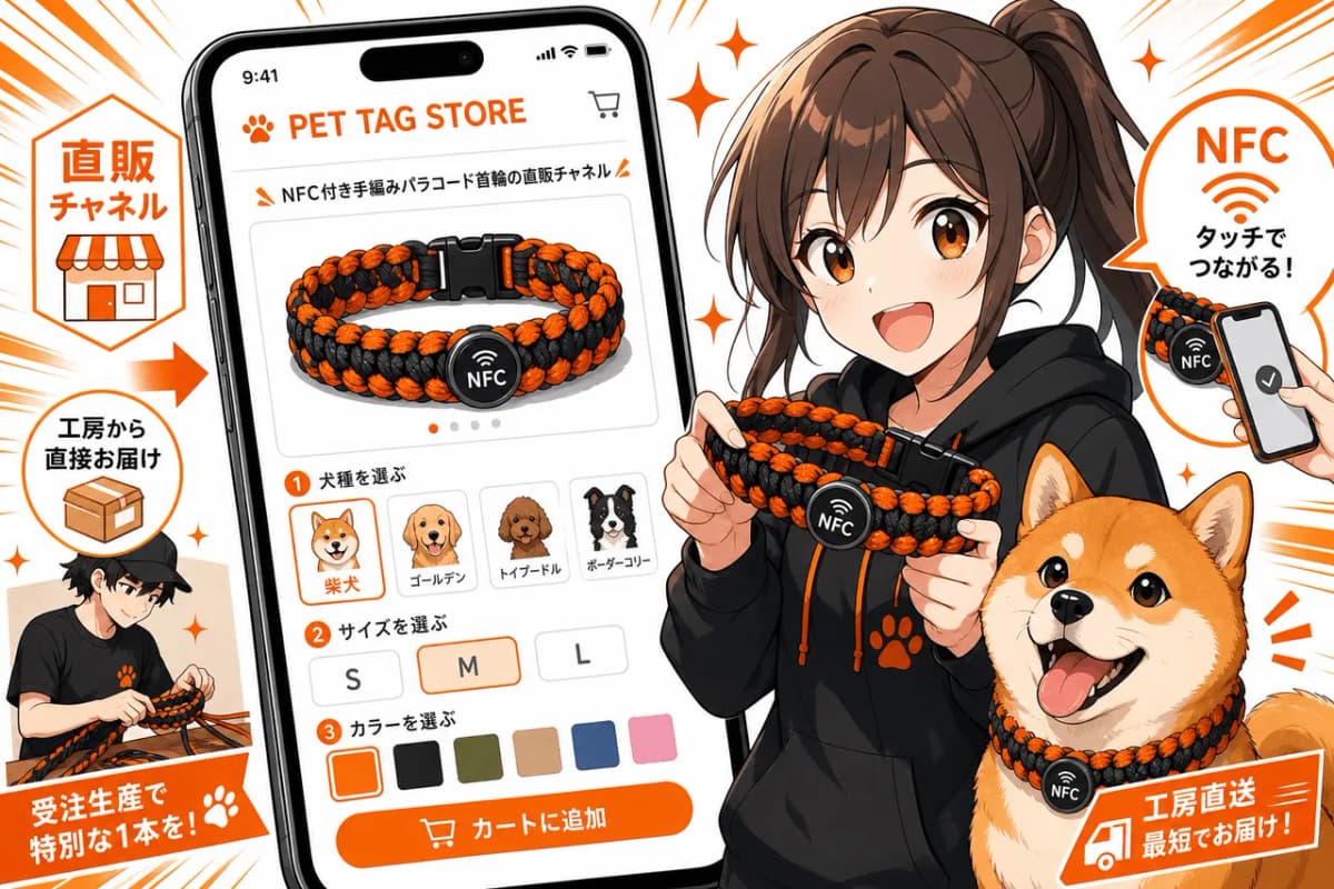NFC付き手編みパラコード首輪の直販チャネル