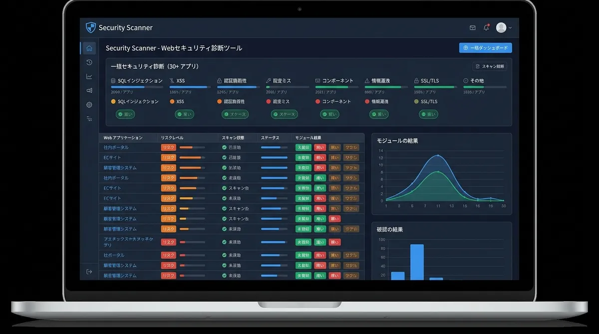 30+のWebアプリを8つの診断モジュールで一括セキュリティ診断