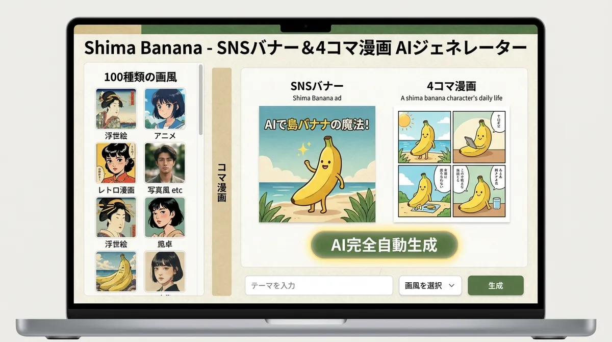 100種類の画風×AIでSNSバナー・4コマ漫画を完全自動生成